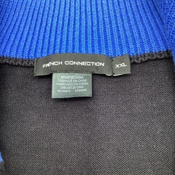French Connection Mens Long Sleeve‎ Knit Sweater 1/4 Zip Dark Blue Sz XXL NWT - Picture 4 of 5